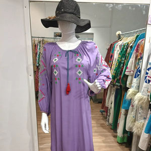 Vestido Maxi Bohemio 2025 para Mujer, Bordado, Cuello Redondo, Manga Larga, Vestidos Femeninos, Línea A, con Cordones, Vestido de la Mejor Calidad al por Mayor - Product Image 1