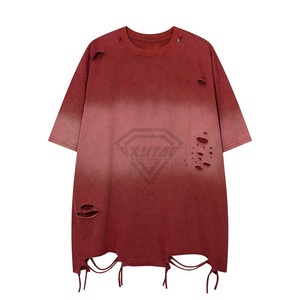 Camiseta desgastada de gran tamaño con lavado ácido de Color degradado para hombre personalizada de alta calidad 100% algodón lavado en blanco estilo Vintage - Product Image 5