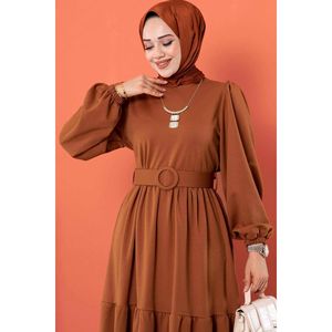 Vestido Hijab largo con cinturón tostado Accesorio de ropa musulmana tradicional - Product Image 1