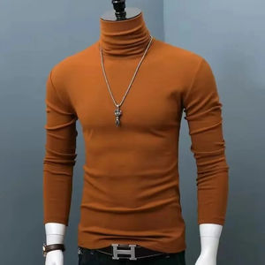 เสื้อโปโลแขนยาว/คอเต่าสำหรับผู้ชาย เสื้อยืดชั้นในกระชับสัดส่วน ช่วยให้รูปร่างดูเรียบเนียน สีพื้น ไซส์ใหญ่ ให้ความอบอุ่นสำหรับฤดูใบไม้ร่วงและฤดูหนาว - Product Image 4