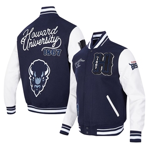 Custom Howard University Varsity Jacket 1867 Bison Letterman abrigo de lona bordada técnicas de lavado vintage de doble botonadura - Product Image 1