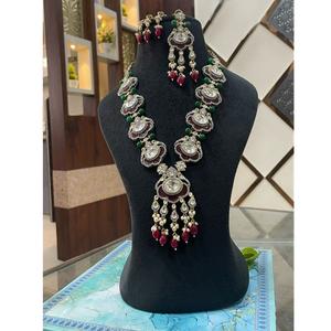 Alta calidad elegante chapado en oro piedra aspecto diseño Kundan collar pendientes conjunto mujeres tradicional boda compromiso regalo - Product Image 1