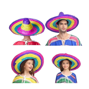 Venta al por mayor coloridos sombreros de paja mexicanos a granel con bordes de ala ancha, perfecto para fiestas de vacaciones, regalos eventos temáticos de Halloween - Product Image 1