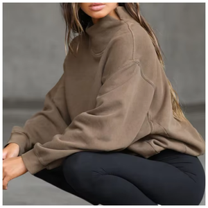 Suéter de marca personalizado para mujer, ropa deportiva activa, Sudadera con capucha para gimnasio, sudadera de gran tamaño larga, Otoño Invierno, logotipo frontal, cuello simulado - Product Image 2