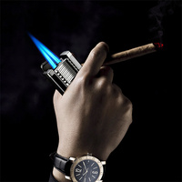 Briquet torche à double flamme DEBANG personnalisé avec logo, grande puissance, rechargeable, avec poinçon à cigares, cadeau d'affaires dans un coffret cadeau