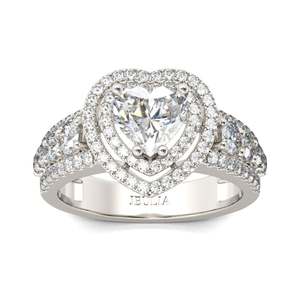 Bague de fiançailles Jeulia en argent sterling plaqué or rose avec double halo et coupe cœur - Product Image 1