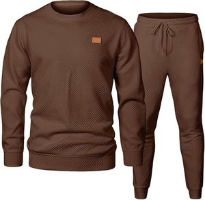 Crewneck Sweatshirt Set Dark Gray Jacquard Pattern Breathable Casual Wear for Adults All Seasons Polyester <b>Joggers</b> - Product Image 3
