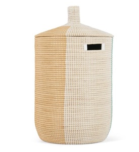Cesta redonda tejida a mano para la colada, accesorio de ratán Natural con tapa y asas, organizador de almacenamiento para el baño - Product Image 5