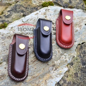 Cuchillo de caza de alta calidad, Funda de cuero hecha a mano para cuchillo plegable ISONZ - Product Image 1