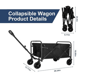 THCW10289 - Collapsible Folding Beach Wagon, Portable Heavy Duty Folding Shopping Wagon with 2 Drink Holders for Sports, Black - Product Image 4