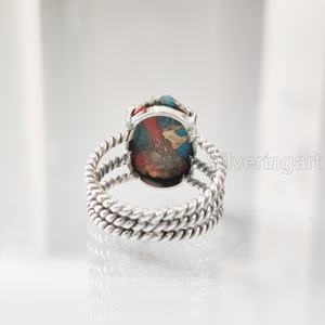 แหวนผู้หญิงหอยนางรมธรรมชาติทองแดงเทอร์ควอยซ์พลอย December 3วงบิดทำด้วยมือเครื่องประดับเงินสเตอร์ลิง925 - Product Image 5