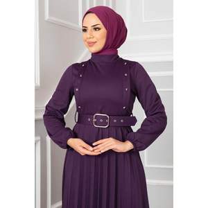 Vestido plisado modesto Aynur Plum - Product Image 5