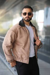 Vêtements d'extérieur décontractés à manches longues zippés kaki d'hiver pour hommes veste Streetwear à col en velours côtelé avec décoration à boutons tissu chaud - Product Image 3