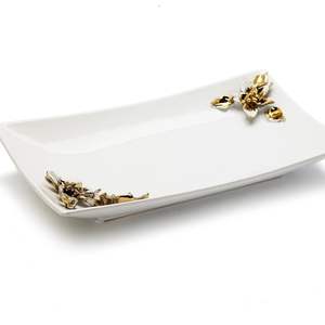 Fresh Trending Stainless Steel Silver Colour Chocolates <b>Tray</b> Serving <b>Snacks</b> <b>Tray</b> With Leaf Handles In Bulk Customized Size - Product Image 1