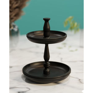 ที่วางคัพเค้กไม้ทรงกลมขัดเงาสีดำไม้มะม่วง2ชั้นแท่นวางเค้กทำมือสุดหรู - Product Image 1
