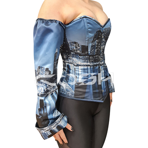 Top Corsé de Satén con Estampado de Paisaje Urbano y Hombros Descubiertos, con Mangas Largas, OEM/ODM - Product Image 6