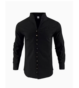 Chemises décontractées polyvalentes pour hommes, noires, à manches longues, boutonnées, tendance, pour le quotidien, le streetwear et les réunions - Product Image 4