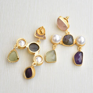 Clous en laiton ornés de pierres précieuses, vente en gros, perles artisanales, semi-précieuses, texture de laiton mat, design bohème chic, vente en gros de mode - Product Image 3