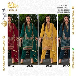 Collection de costumes pakistanais Salwar Kameez en faux georgette lourd brodé et séquencé de créateur exclusif - Product Image 5