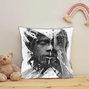 Coussin imprimé Portrait Africain Noir et Blanc Afro-Américain - Décoration Bohème Moderne, 30x30 cm - Product Image 3