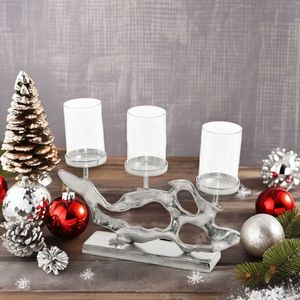 Modern Silver Metal Candle <b>Holder</b> with 3 <b>Glass</b> Votive <b>Holders</b> Decorative Centerpiece for Home, Wedding & Events - Product Image 2