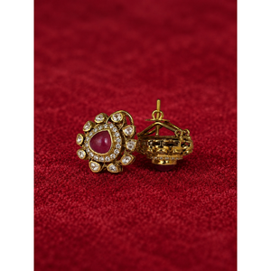 925 Sterling Silver Moissanite Flower Stud Earrings Gold Plated Kundan Polki Wholesale <b>Jewelry</b> Manufacturer - Product Image 2