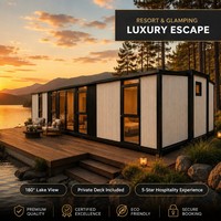 Maisonnette pliable moderne Ocean Pod à double aile extensible pour complexe hôtelier insulaire et camping de luxe glamping