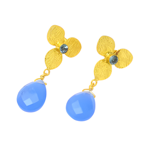 Flower Design Chalcedony Blue Topaz Gemstone Dangle <b>Stud</b> <b>Earrings</b> 925 <b>Sterling</b> <b>Silver</b> Jewelry Fancy <b>Earring</b> for Women - Product Image 5