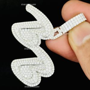Colgante Personalizado con Letra, Incrustaciones de Moissanita VVS de Corte Brillante, Plata de Ley 925, Chapado en Rodio, Estilo Hip Hop, Unisex, para Ella, para Fiestas - Product Image 6