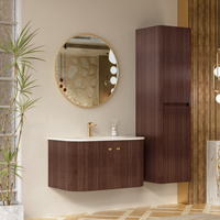 Meuble de rangement moderne en bois massif à coins arrondis, armoire de salle de bain cannelée avec portes pour salon et entrée
