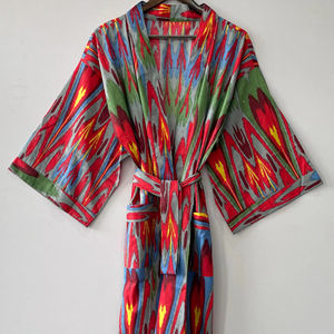 เสื้อคลุมกิโมโนโบฮีเมียนคอตตอน100% พิมพ์ลายดอกไม้ชุดคลุมอาบน้ำสำหรับงานเทศกาลฤดูหนาวสีรุ้ง - Product Image 1