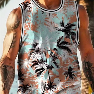 Camiseta sin mangas de verano para hombre, ropa informal de playa hawaiana, Camisa sin mangas de seda de secado rápido, camiseta sin mangas moldeadora de cuerpo a la moda para hombre - Product Image 1