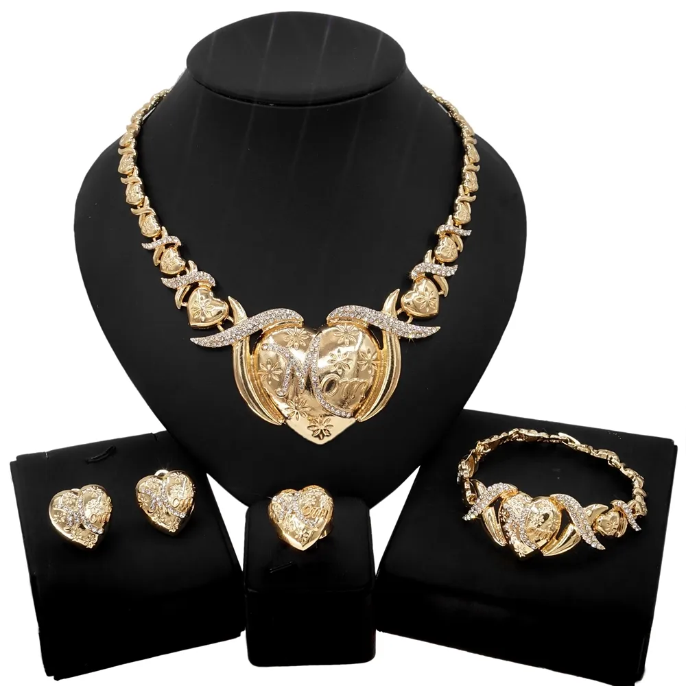 Zhuerrui Very Big Heart Mom Xoxo I Love You Jewelry Sets Bridal Women Party Luxury Gold Color Jewelry Sets Mother's Gift Z0051
