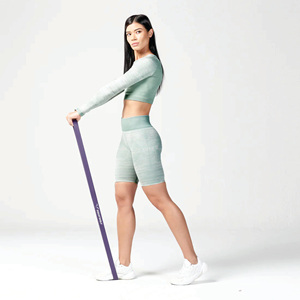 53% ylon 39% Polyester 8% Spandex ody it IGH ISE omompression aiaistband omen Reen URF urnfinity tritripe eamless horhorts - Product Image 1