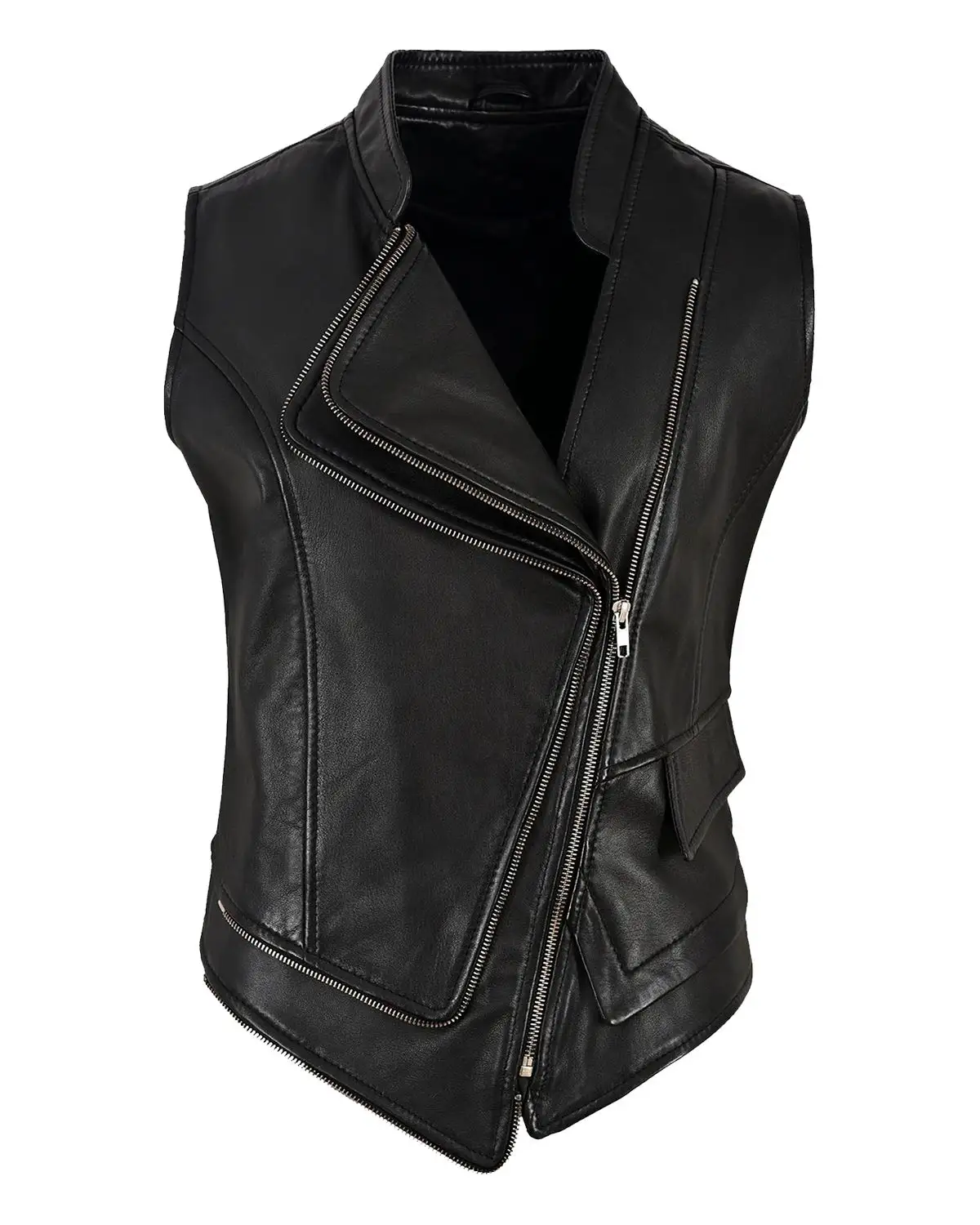 Dames Zwart Punk Biker Echt Schapenvacht Lederen Vest, Rijclub Volwassen Motorvesten, Motorfiets Lederen Vest Voor Dames