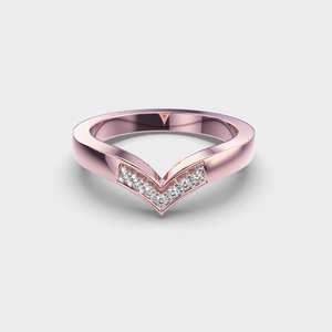 Bague de mariage Chevron bande assortie 14k or massif taille ronde diamant cultivé en laboratoire bague de fiançailles incurvée - Product Image 2