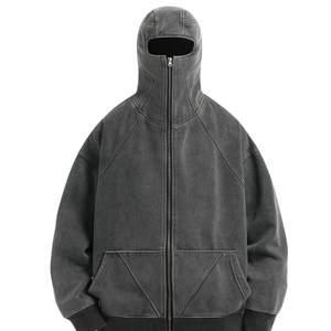 Nouveau design, sweat-shirt vintage délavé 100% French Terry, streetwear, fermeture éclair intégrale, sweat-shirt délavé à l'acide - Product Image 1