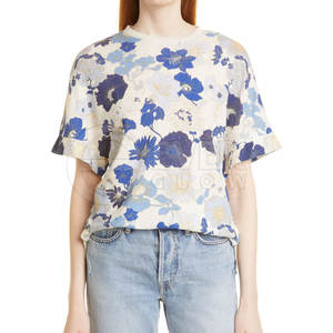 T-shirts femme respirants sur mesure T-shirt femme coupe ample surdimensionnée T-shirts imprimés de fleurs - Product Image 1