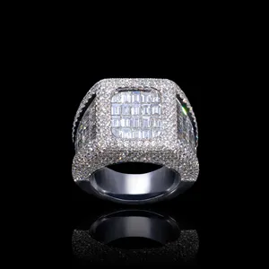 Hình Học Iced out Baguette Cụm Solitaire Vòng 18K Vàng Thật Hip Hop Lớp Sang Trọng Kim Cương Lớn Nhẫn Quà Tặng Cho Phụ Nữ OEM ODM