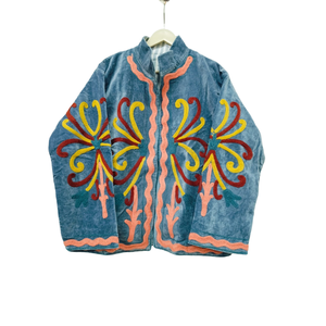 Ladies Reversible Hand Embroidery Velvet Cotton <b>Jacket</b> Customizable Blazer Style Bomber/Varsity Floral Pattern <b>Summer</b> Stand - Product Image 3