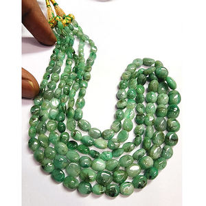 Collar de Cuentas de Esmeralda Natural Ovalada Lisa de 11 Hilos, 925 Ct, Lote Iroc Sales, 17 Pulgadas de Largo, Cuentas de Piedras Preciosas de Esmeralda Verde - Product Image 1