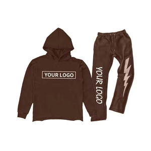 Dernier modèle de survêtements Streetwear Sun Faded Sweats à capuche zippés pour hommes Survêtement empilé pantalon de survêtement évasé et ensemble de sweat à capuche - Product Image 2