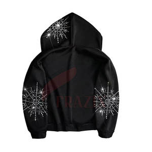 Meilleure vente Streetwear Sweats à capuche avec fermeture éclair et strass pour hommes Top qualité coton mélangé Design Your Own Zipper Rhinestone Hoodies - Product Image 3