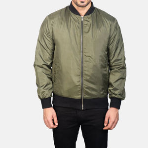 Chaqueta de nylon para hombre de moda con bombardero con soporte de cuello universitario en verde para ropa informal y urbana - Product Image 4