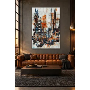 Impression sur toile Fida Orange Navy Blue Abstract City Towers - Product Image 3