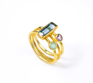 แหวนเงินชุบทองปรับได้หลายสีอเมทิสต์เพอริดอตพลอยน้ำ5X20MM สี่เหลี่ยมผืนผ้าโดยประมาณสำหรับชุดง่ามรูปทรงกลม - Product Image 2