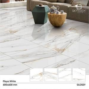 กระเบื้องปูพื้นพอร์ซเลนสีขาว SKYTOUCH Playa ขนาด 600x600 มม. ผิวมันเงา ลายหินธรรมชาติ สำหรับตกแต่งภายในห้องนั่งเล่น - Product Image 1
