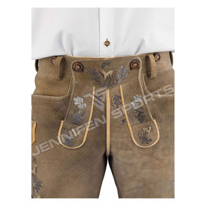 Lederhosen corto de cuero de vaca para hombre de último estilo, botones bordados frontales, lados de cierre y bolsillos traseros, bucles para cinturón - Product Image 2