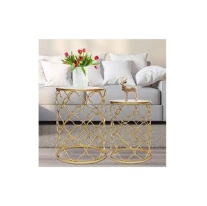 Luxury Side Table Gold Metal Round Shape Luxury Natural Marble Stone Set of 2tside Table <b>Corner</b> Table at Wholesale Price - Product Image 1