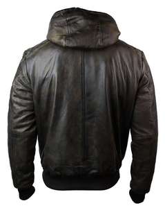 Blouson en cuir à capuche pour homme, en cuir véritable, style décontracté, coupe parfaite, style motard, prix de gros - Product Image 4